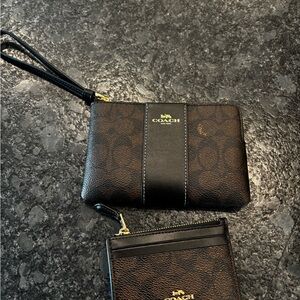 Coach Brown and Black Wristlet and Coin Purse